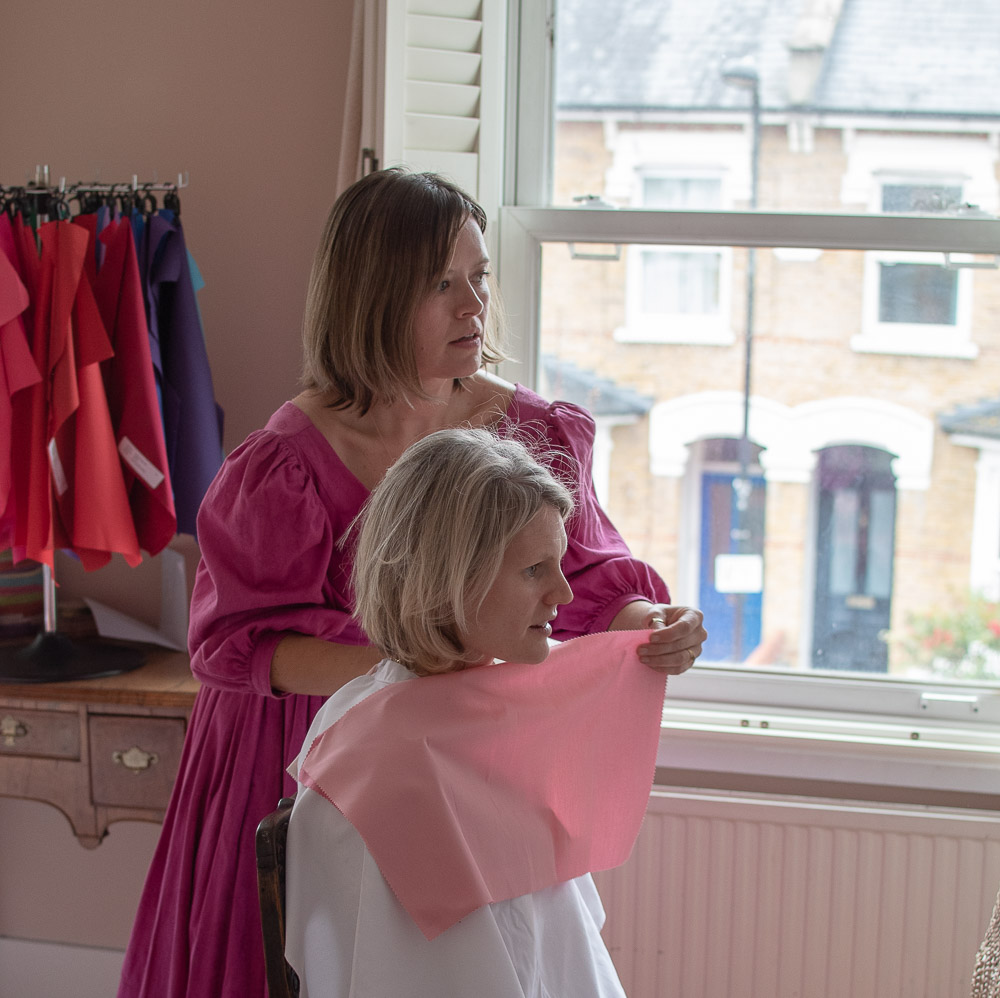 Karen Maurice of n4mummy having a colour consultation with Essie. A soft pink that works well with her skin tone.